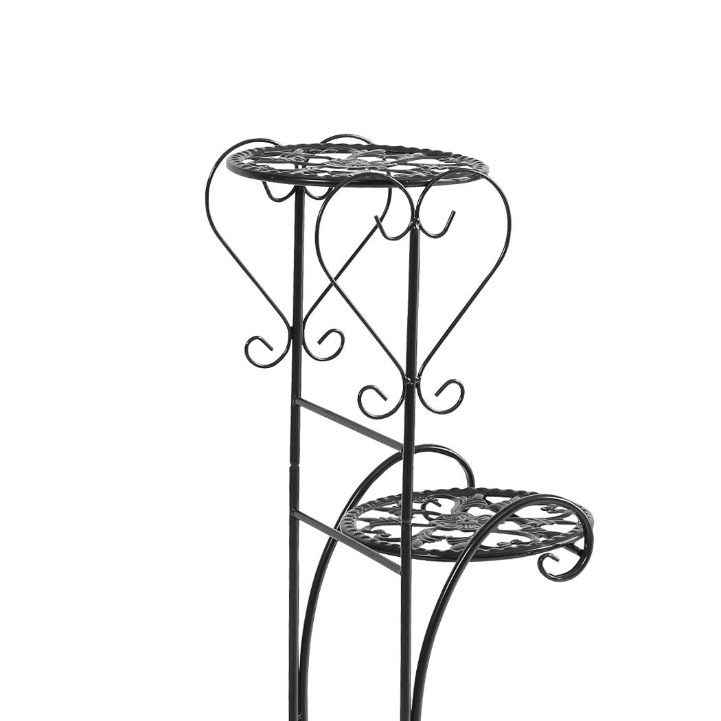 2x Levede Flower Shape Metal Plant Stand Black-1954802661928865795