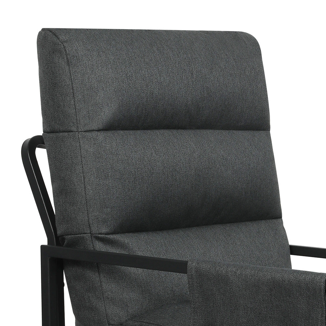 Levede Metal Framed Lounge Chair Linen in Dark Grey-1954802470328864771