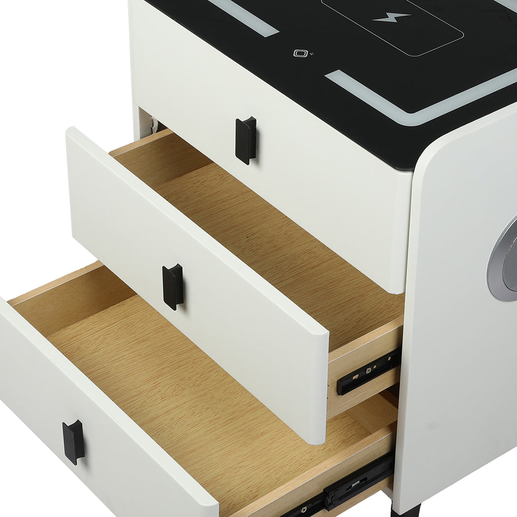 Levede Bedside Table LED Lights Drawers Storage-1954802385335488515