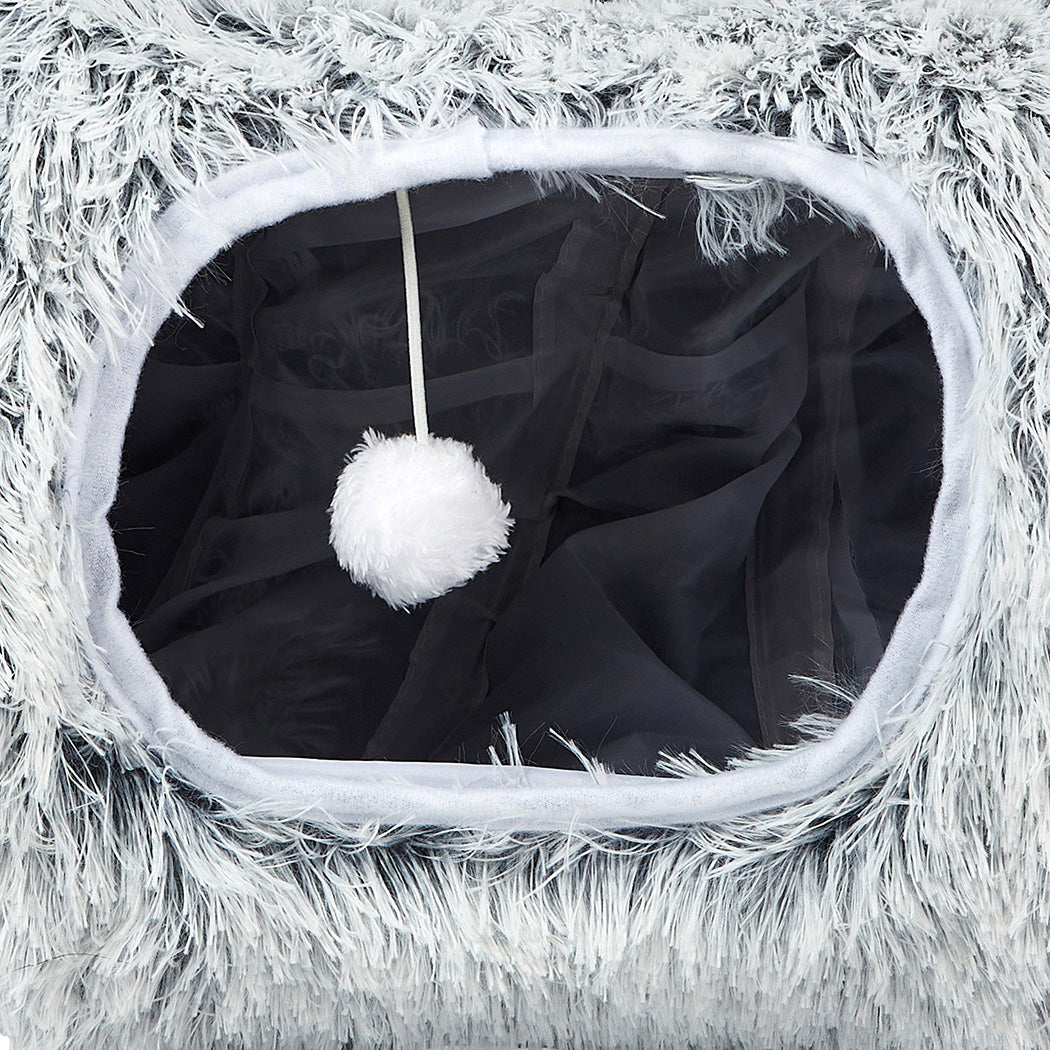 Pawz Cat Tunnel Foldable Fluffy Plush Play Tube Grey-1954802453765558275