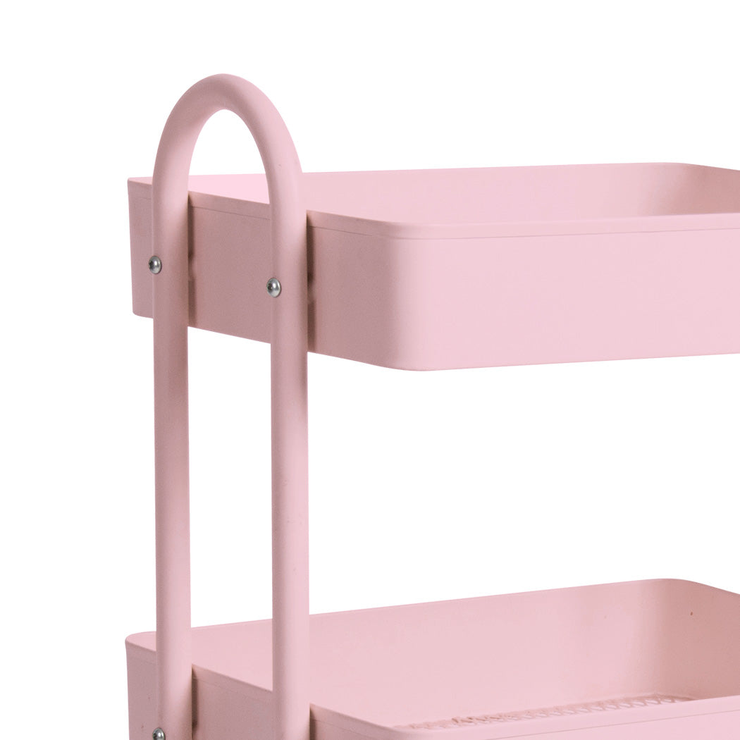 Levede 3 Tiers Kitchen Trolley Cart Pink-1954802728702185475