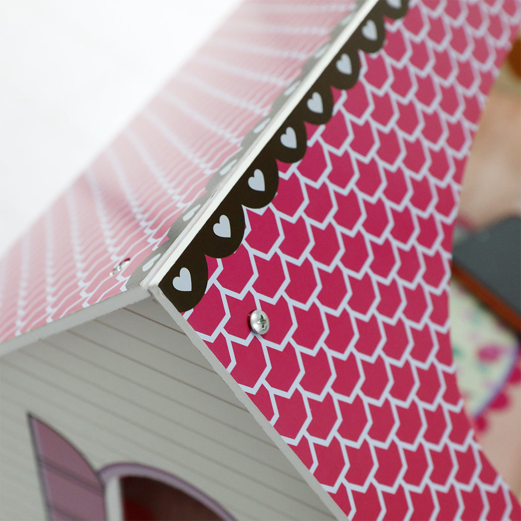 Bopeep Wooden Doll House 3 Floor Kids Girl Dollhouse Full Furniture Pink 90cm-1910113165274910724