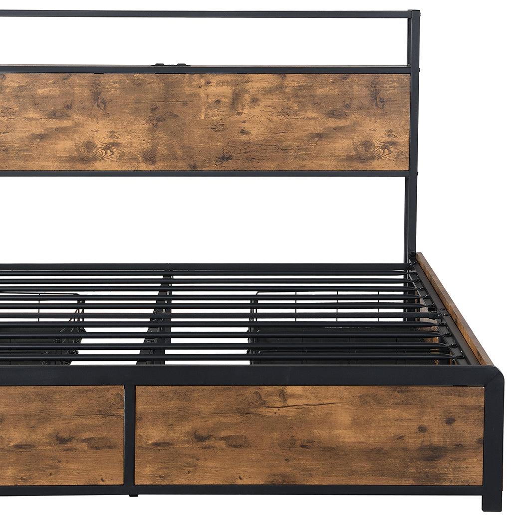 Levede Queen Bed Frame RGB LED 4 Drawers USB-1954802934869004292