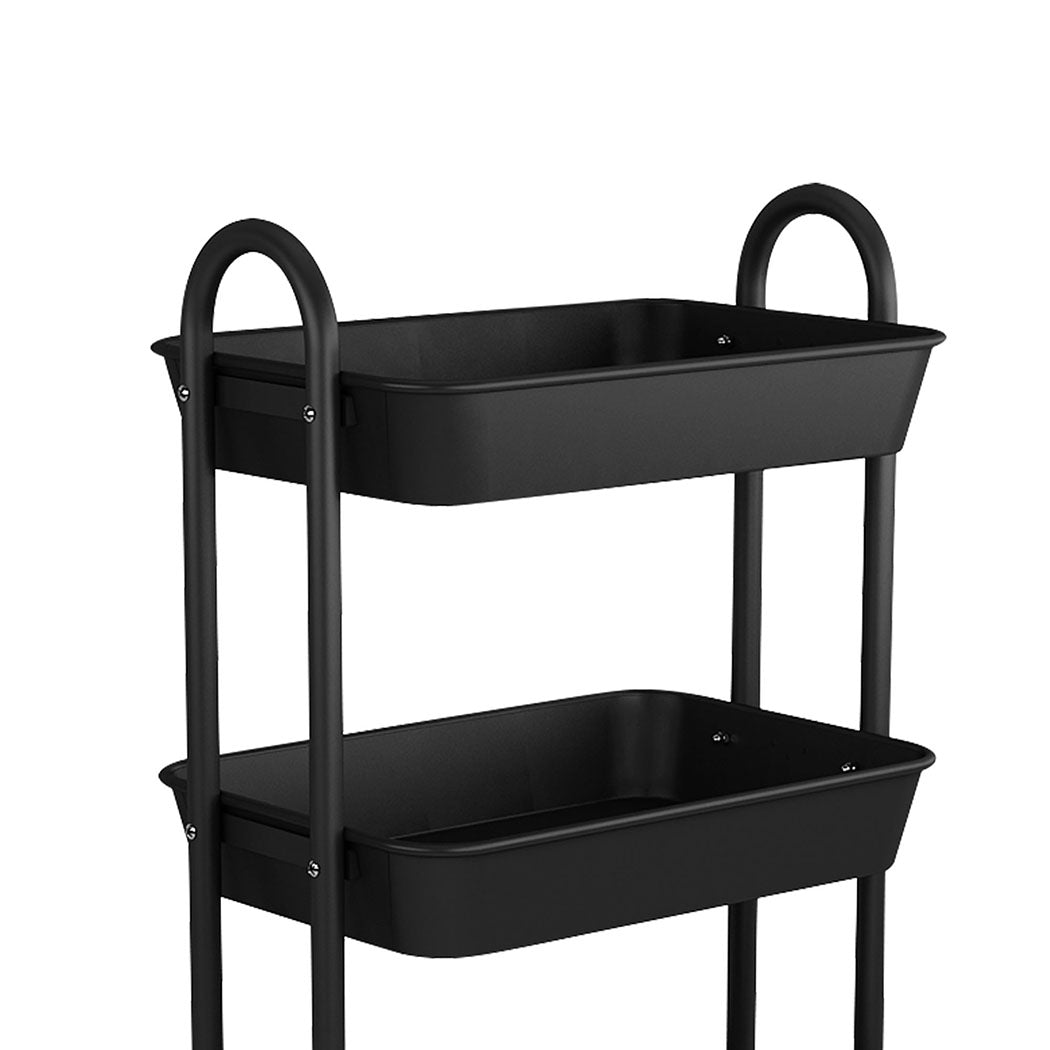 Levede 3 Tiers Kitchen Storage Trolley Black-1954802729629126660