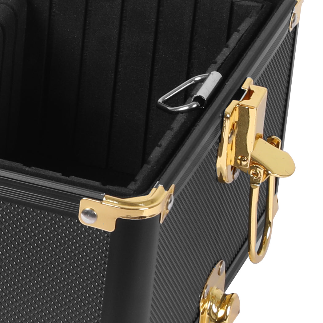 Portable Makeup Case Cosmetic Trolley Black and Golden-1919892938394046468