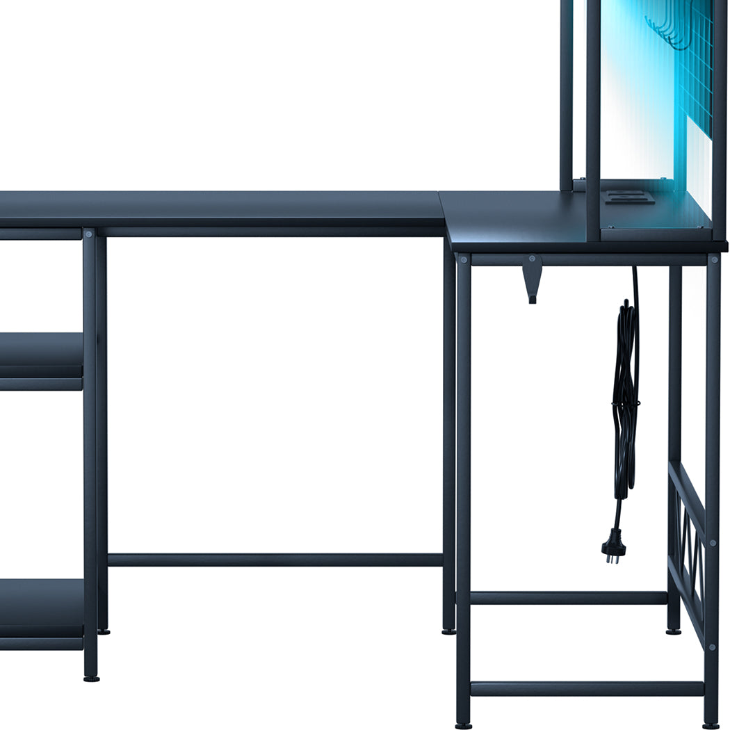 Levede L Shaped Gaming Desk with LED Lights Black-1973193573763518468