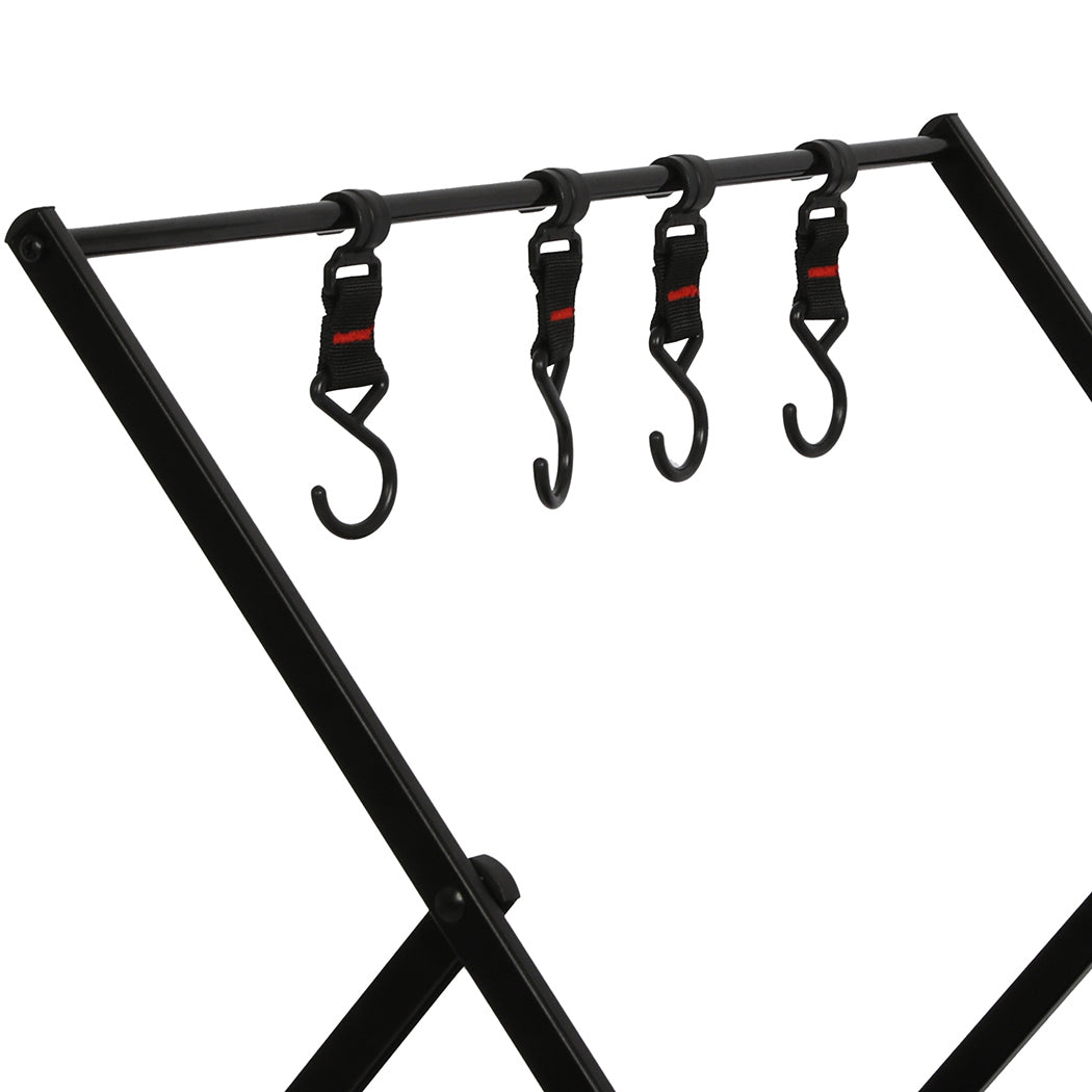 Levede Foldable Camping Storage Shelves 3 Layer with Hooks Black-1954802656971198468
