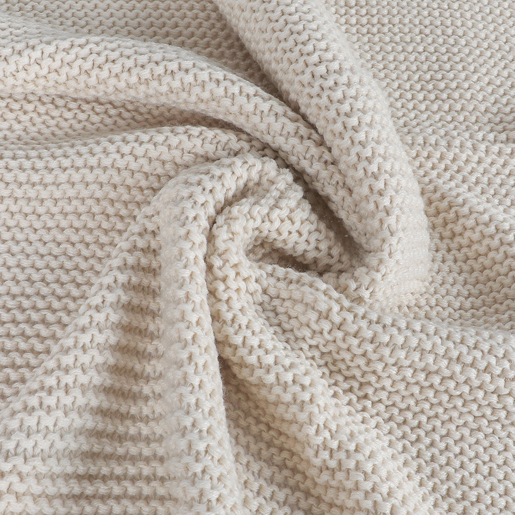 DreamZ Knitting Throw Blanket Cushion Beige-1954802941626028036
