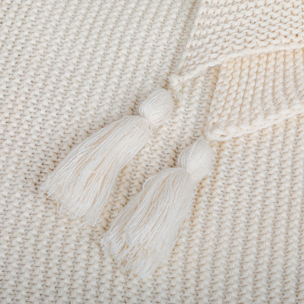 DreamZ Knitting Throw Blanket Cushion Beige-1954802941626028037