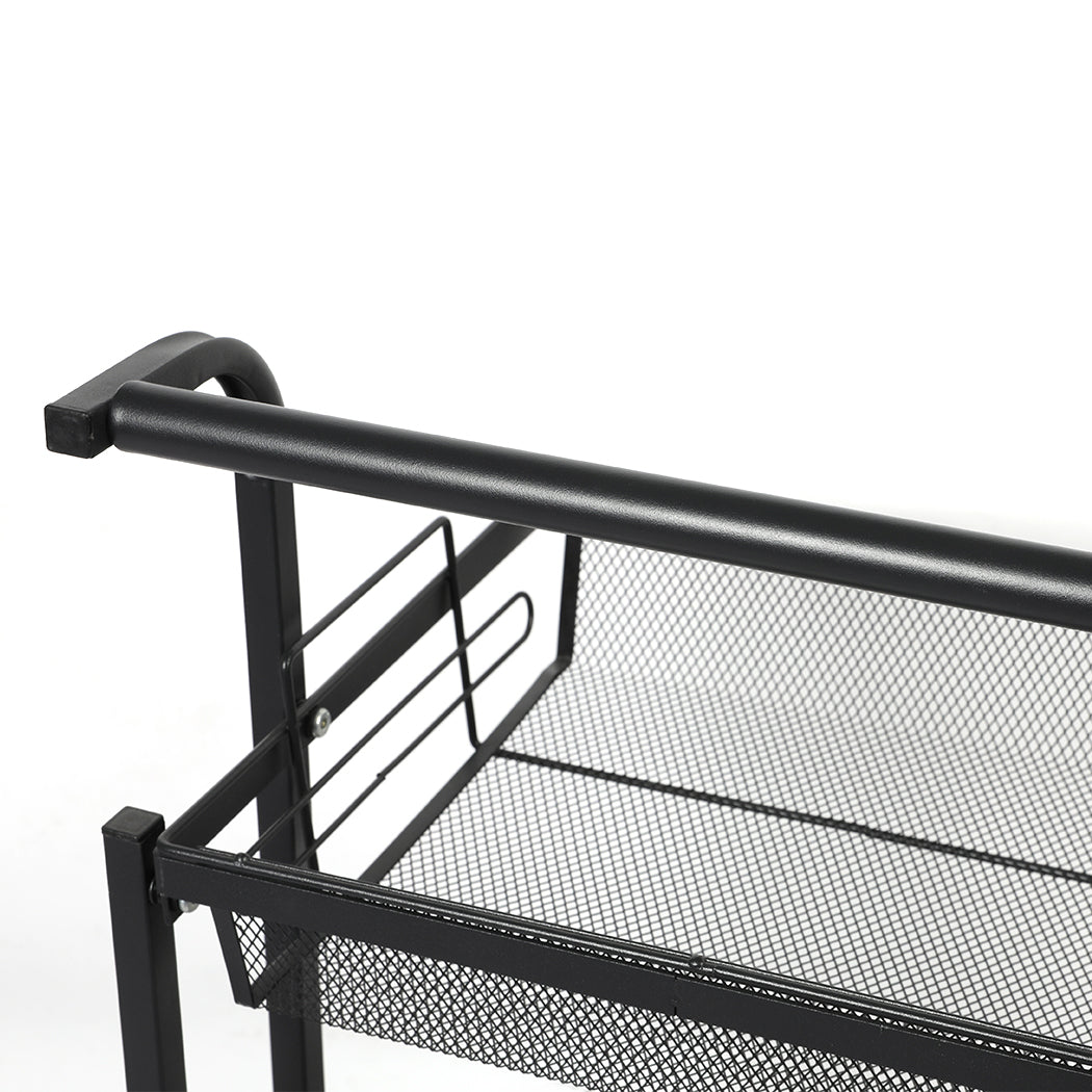 Levede 3 Tier Kitchen Trolley Cart Swivel Black Colour-1954802798449266693