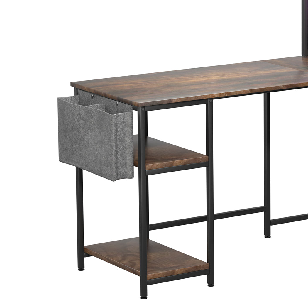 Levede L Shaped Gaming Desk with LED Lights Brown-1954802382403670021