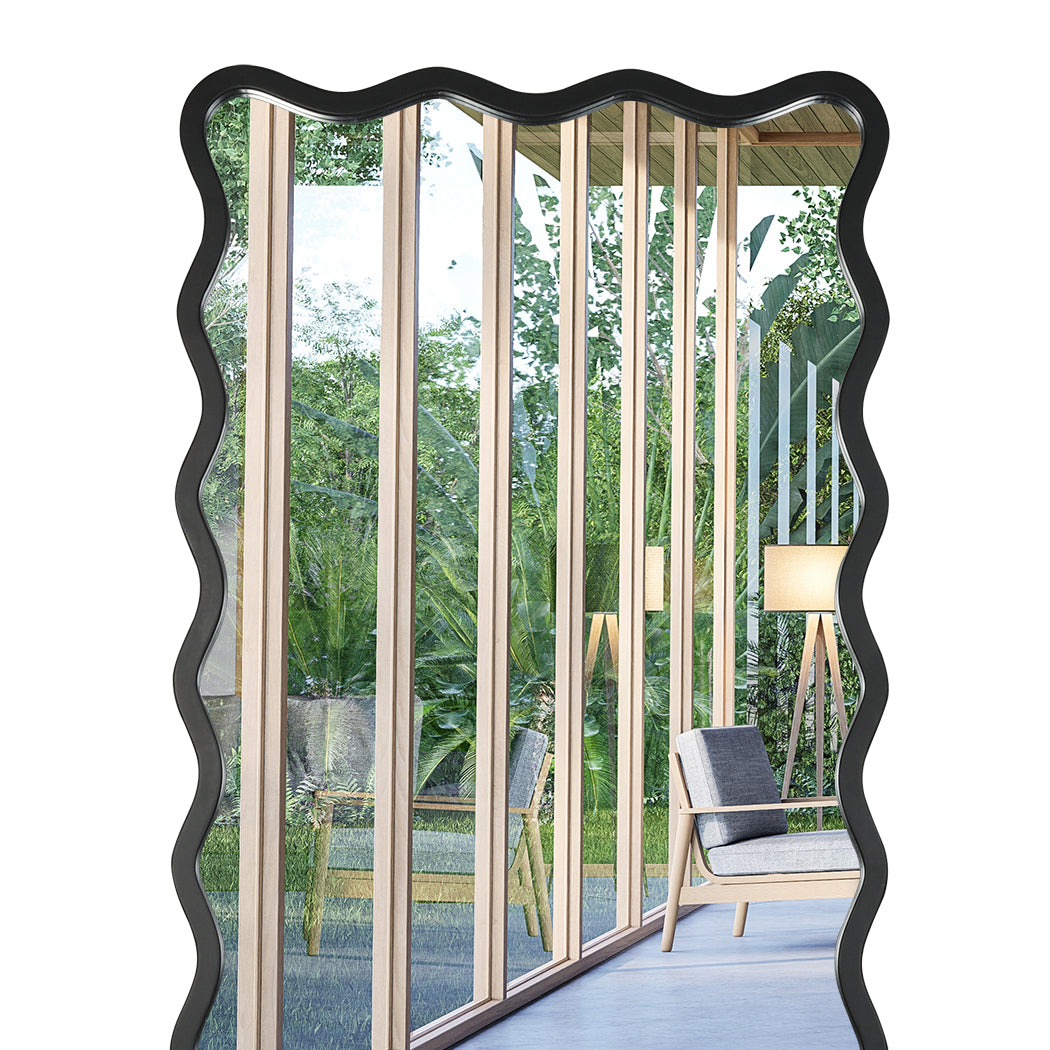 Yezi Full Length Floor Mirror 170cm x 70cm Black Wavy Steel Framed Retangular-1919892939627171845