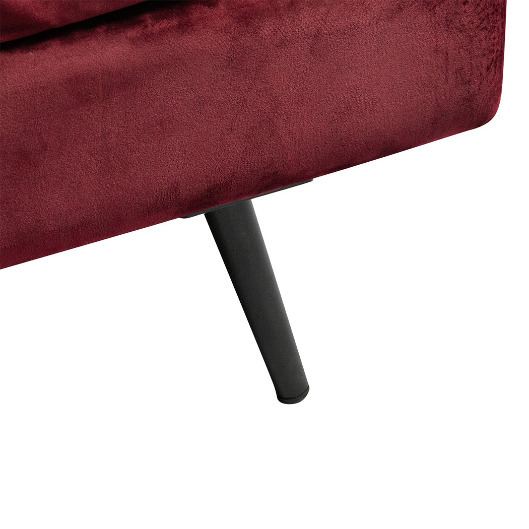 Levede Velvet Sofa Armchair 3 Seater Couch Red 210cm Wide-1919892835323219973