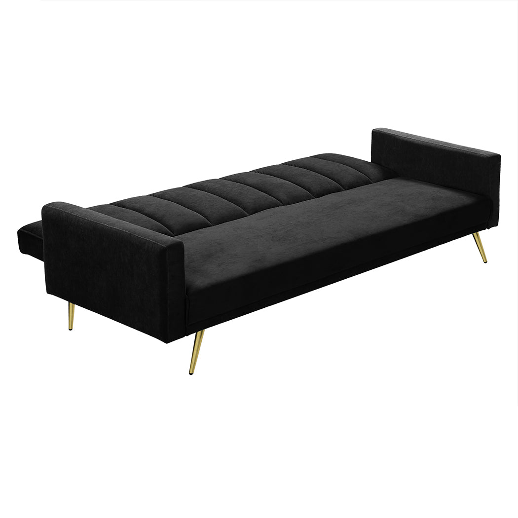Levede Sofa Bed Convertible Velvet Lounge Recliner Couch Sleeper 3 Seater Black-1954802342197071877