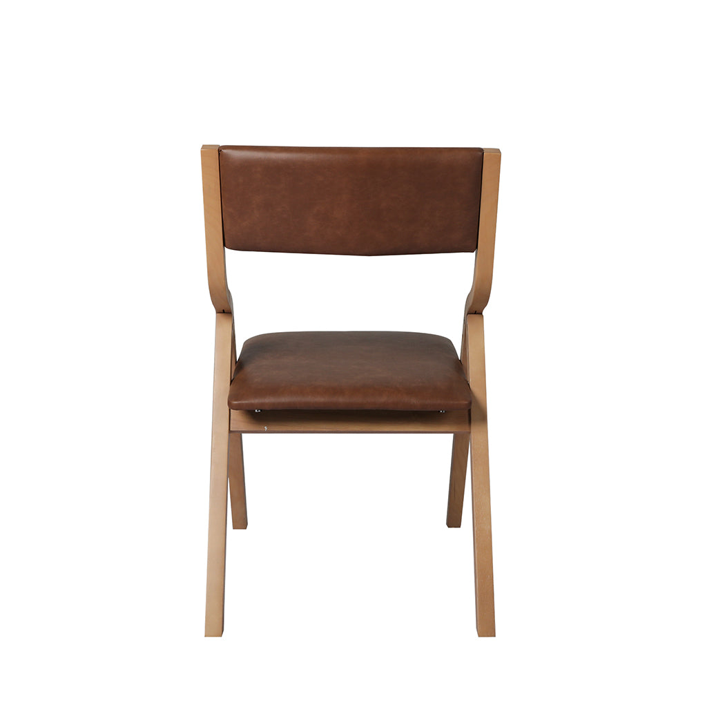 Levede 2x Dining Chairs Foldable PU Brown-1954802993098526725