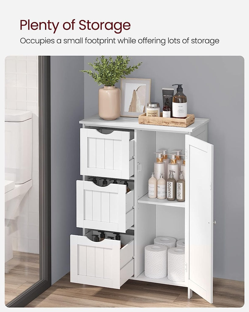 VASAGLE Floor Cabinet with 3 Drawers and Adjustable Shelf White