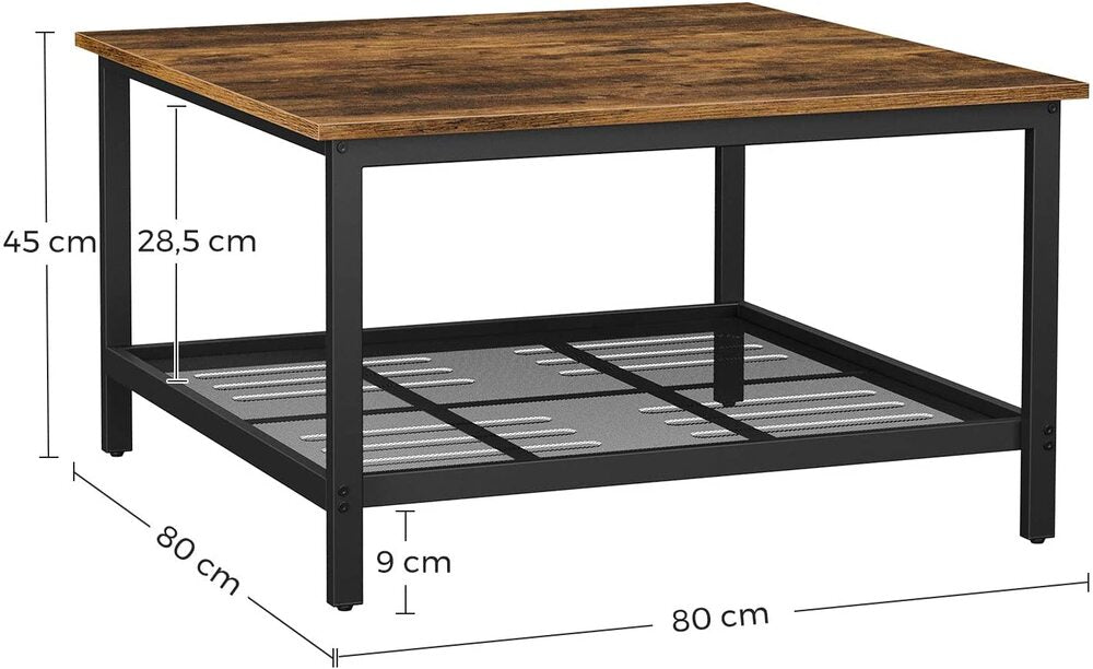 VASAGLE Coffee Table Square Cocktail with Dense Mesh Shelf Rustic Brown