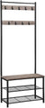 VASAGLE 175cm Coat Rack Stand Shoe Bench with Shelves Greige