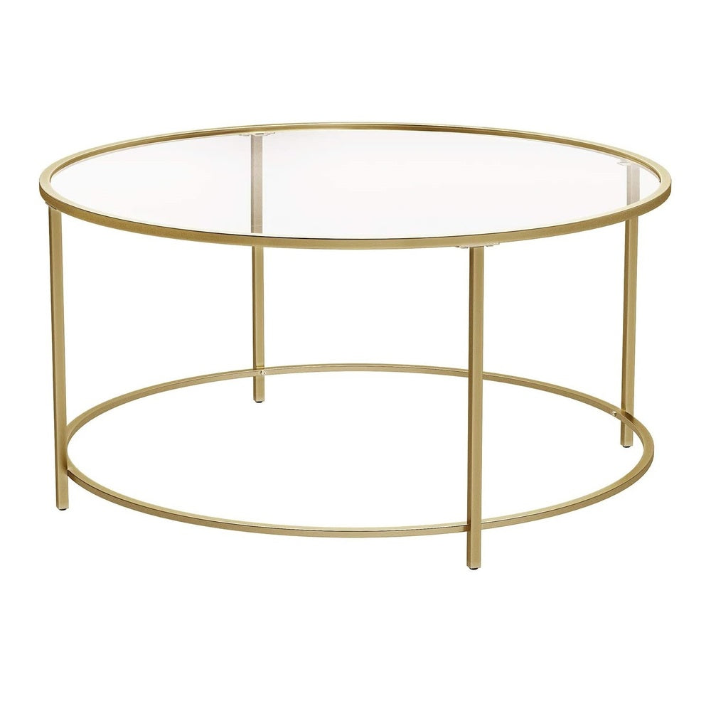 VASAGLE Round Glass Top Coffee Table with Metal Frame