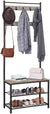 VASAGLE 175cm Coat Rack Stand Shoe Bench with Shelves Greige