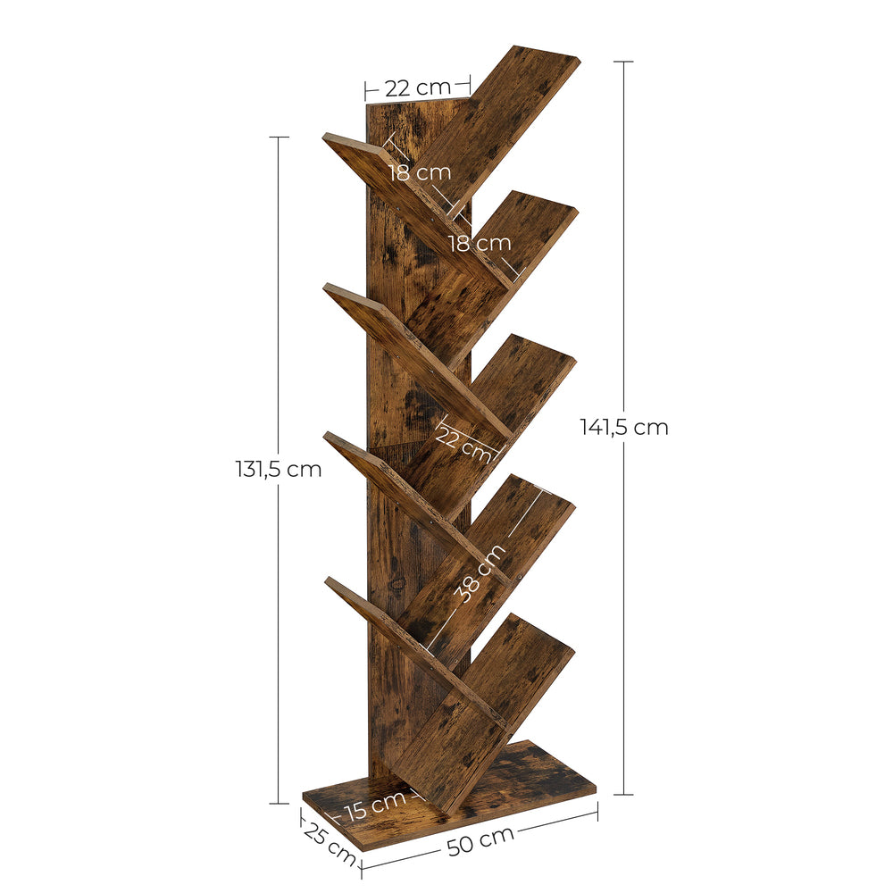 VASAGLE 8 Tier Tree Bookshelf Rustic Brown