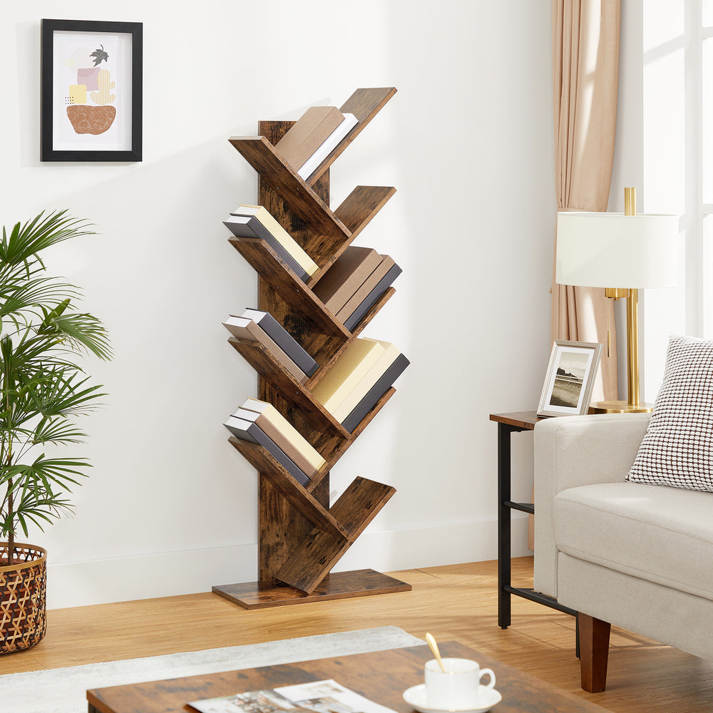 VASAGLE 8 Tier Tree Bookshelf Rustic Brown