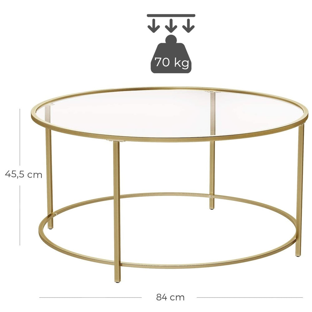 VASAGLE Round Glass Top Coffee Table with Metal Frame