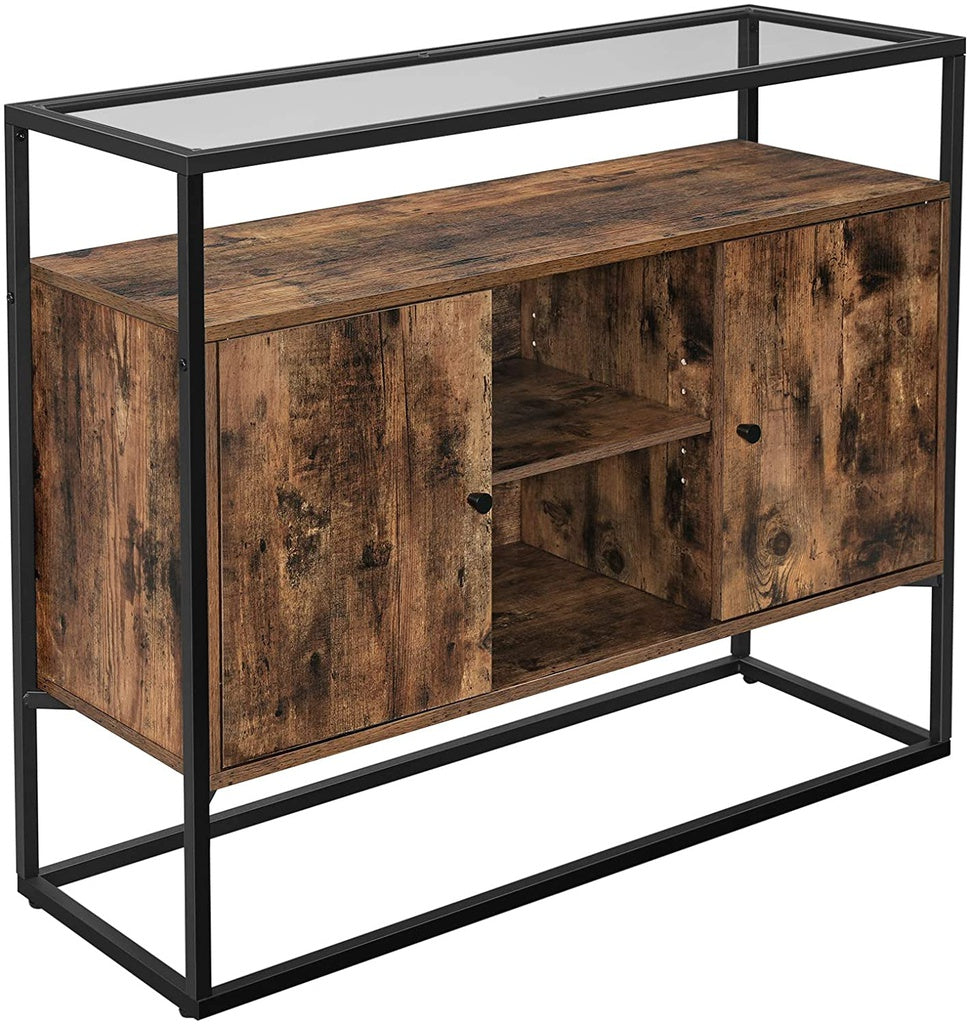 VASAGLE Sideboard with Glass Surface and Open Compartments