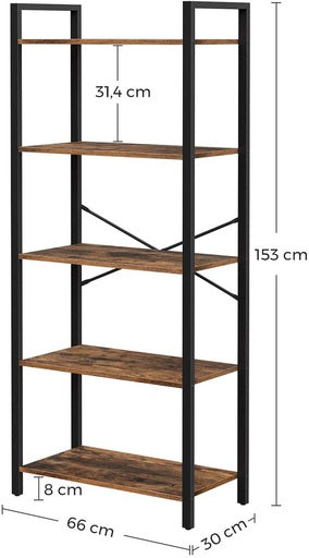 VASAGLE 5 Tier Bookshelf Standing Display Storage Rack Rustic Brown