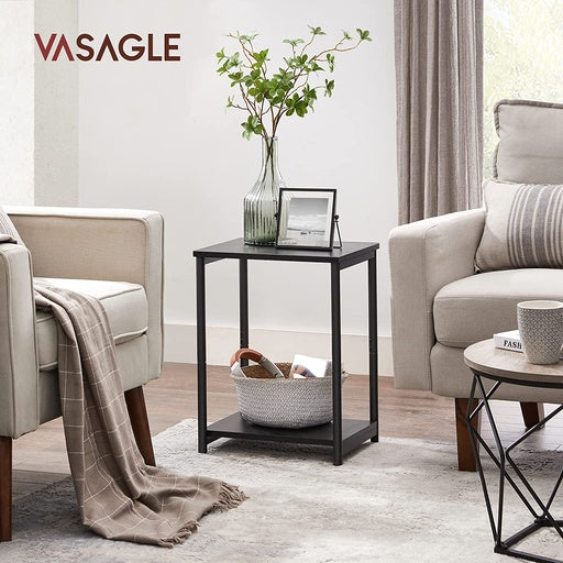 VASAGLE Side Table Set of 2 Charcoal Gray and Black with Storage Shelf