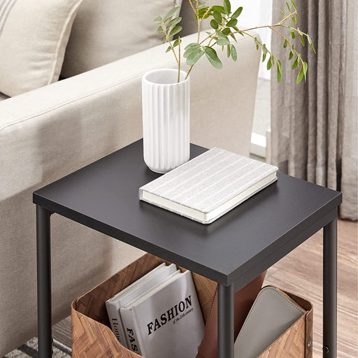 VASAGLE Side Table Set of 2 Charcoal Gray and Black with Storage Shelf