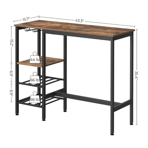 VASAGLE Bar Table with Wine Glass Holder and Bottle Rack