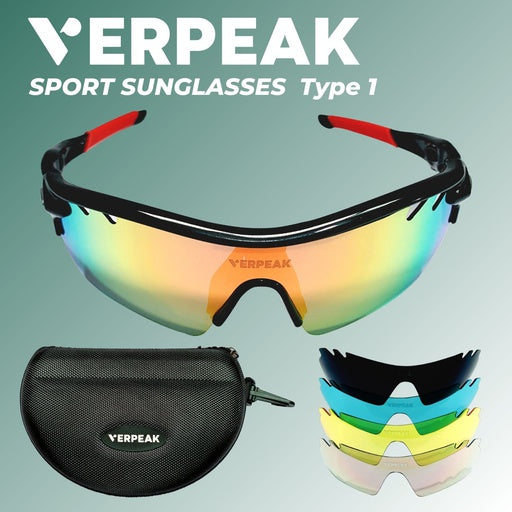 VERPEAK Sport Sunglasses Type 1 (Black frame with Red end tip)