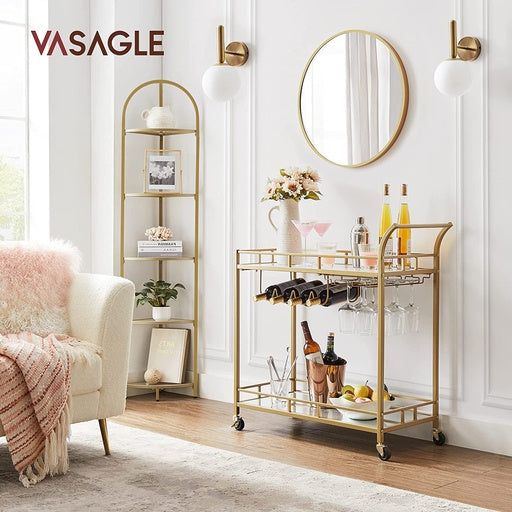 VASAGLE Gold Bar Serving Wine Cart With Wheels And Wine Bottle Holders