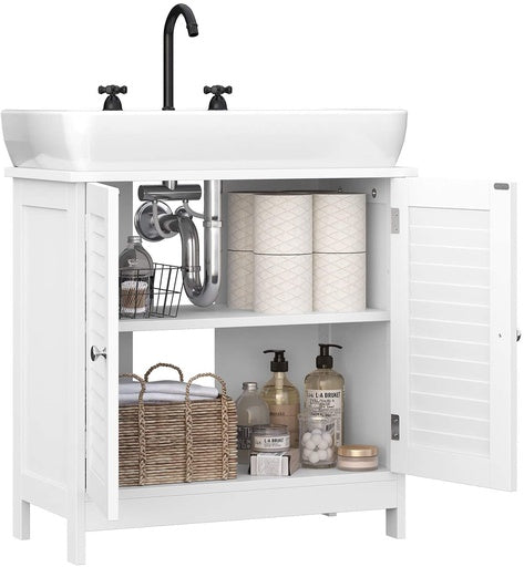 VASAGLE Under Sink Cabinet Cupboard with 2 Louvered Doors White