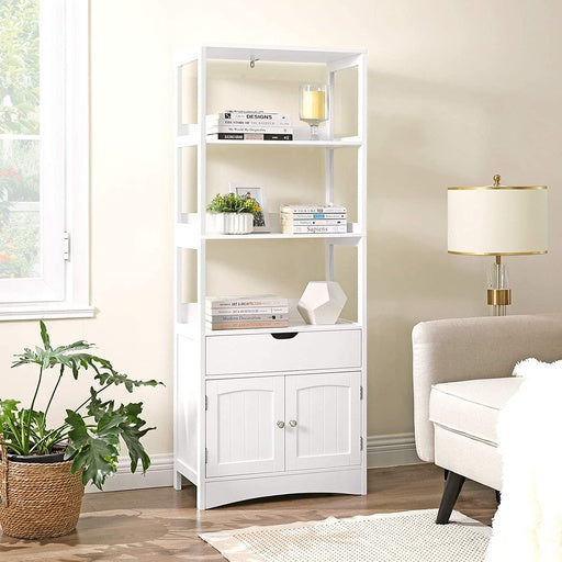VASAGLE Floor Cabinet with Drawer, 3 Open Shelves and Double Doors