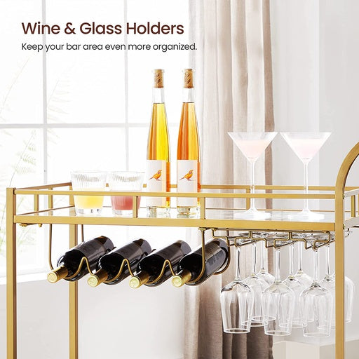 VASAGLE Gold Bar Serving Wine Cart With Wheels And Wine Bottle Holders