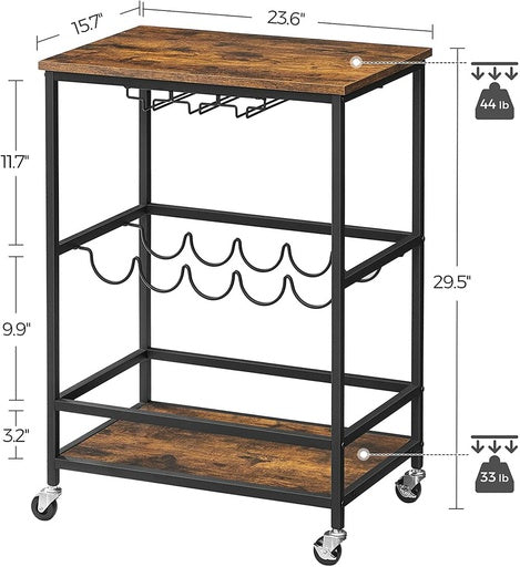 VASAGLE Bar Cart with Wheels and Wine Bottle Holders