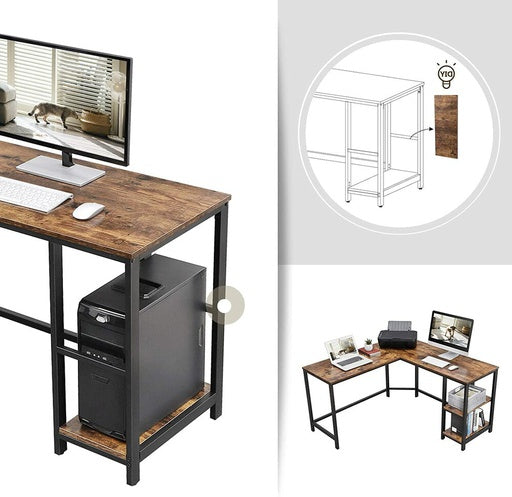 VASAGLE L-Shaped Desk with Shelves