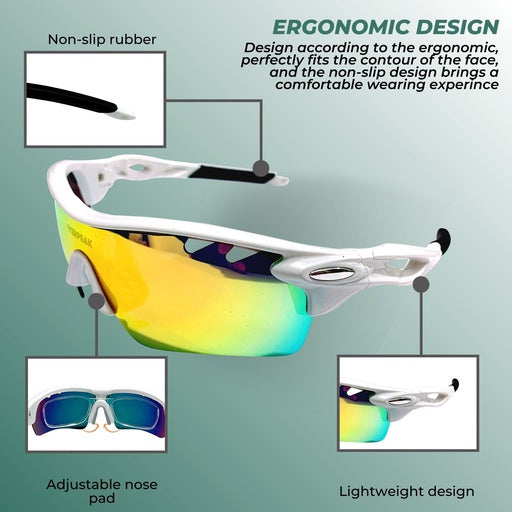 VERPEAK Sport Sunglasses Type 2 (White Frame With Black End Tip)