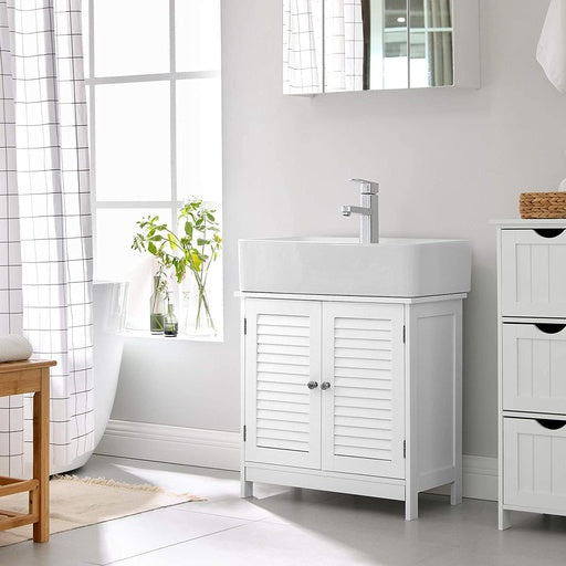 VASAGLE Under Sink Cabinet Cupboard with 2 Louvered Doors White