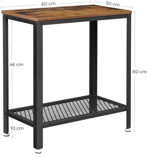VASAGLE Industrial Side Table with Mesh Shelf Rustic Brown