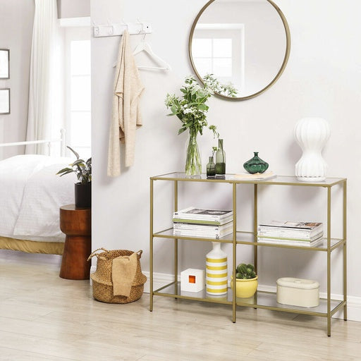 VASAGLE 3 Tier Console Table with Tempered Glass Top