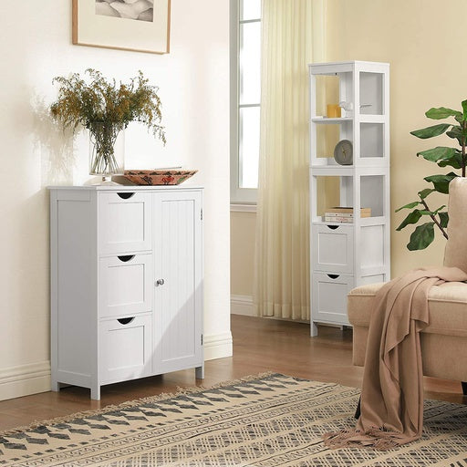 VASAGLE Floor Cabinet with 3 Drawers and Adjustable Shelf White