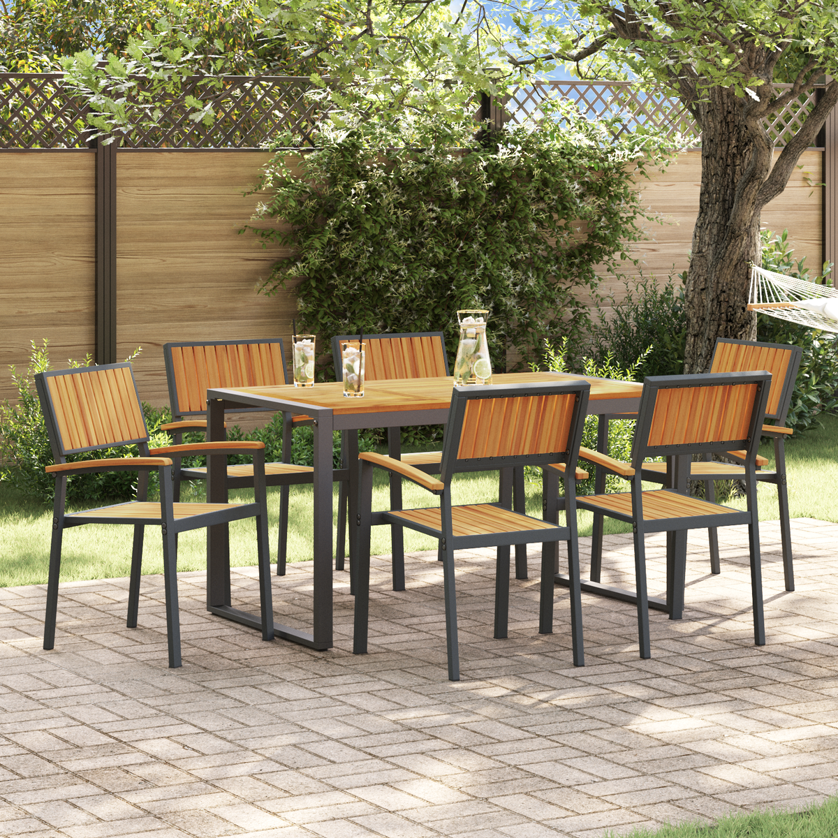 Garden Dining Set 7 pcs Black Solid Acacia Wood