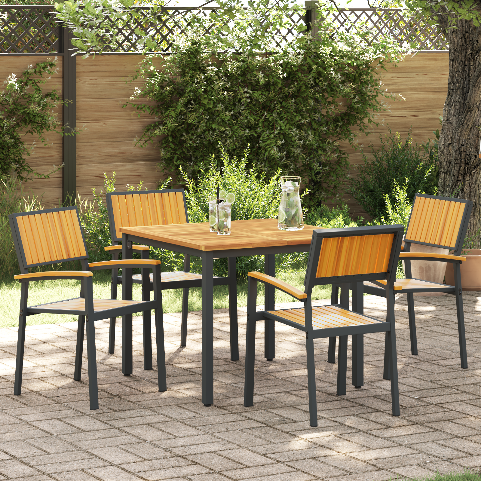 Garden Dining Set 5 pcs Black Solid Acacia Wood