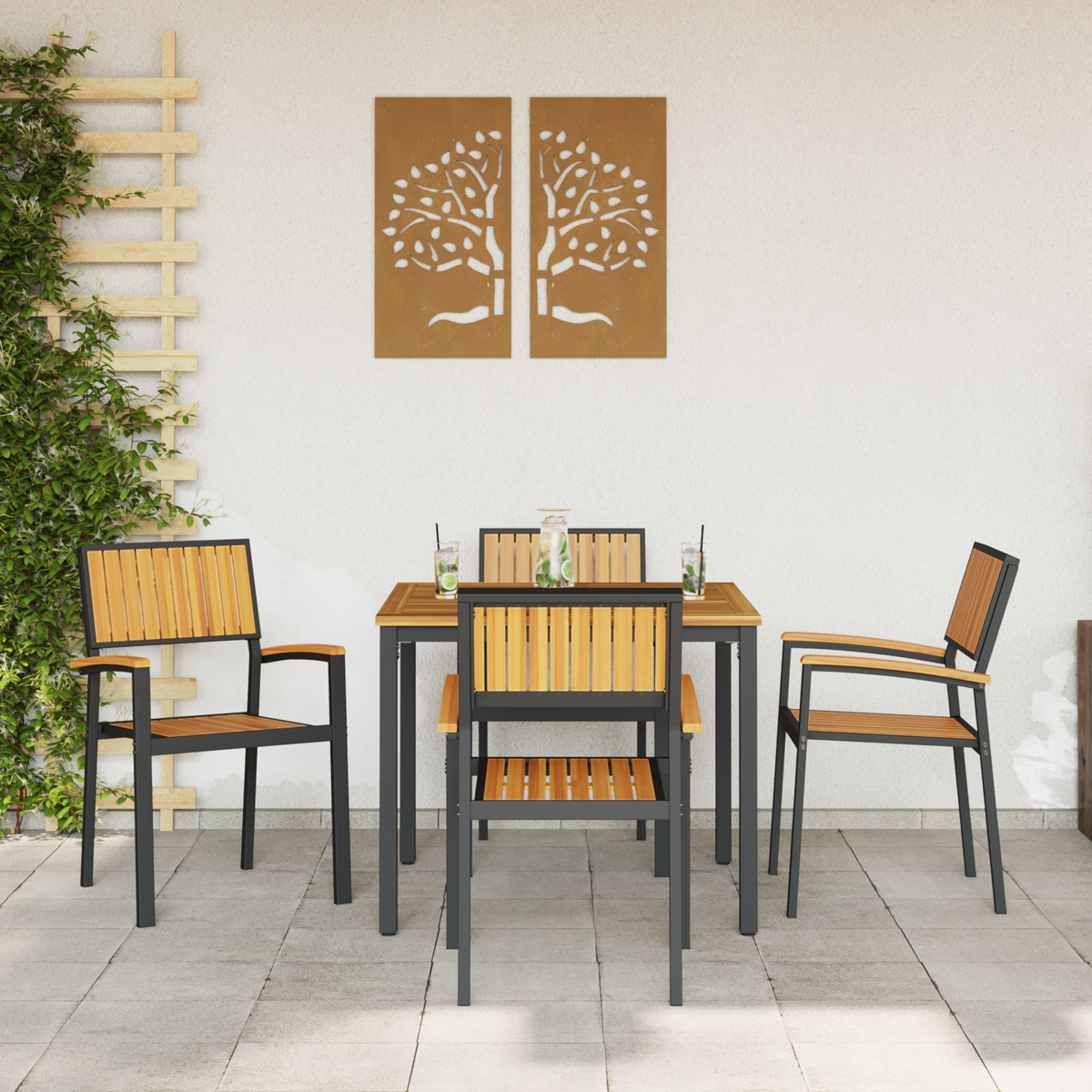 Garden Dining Set 5 pcs Black Solid Acacia Wood