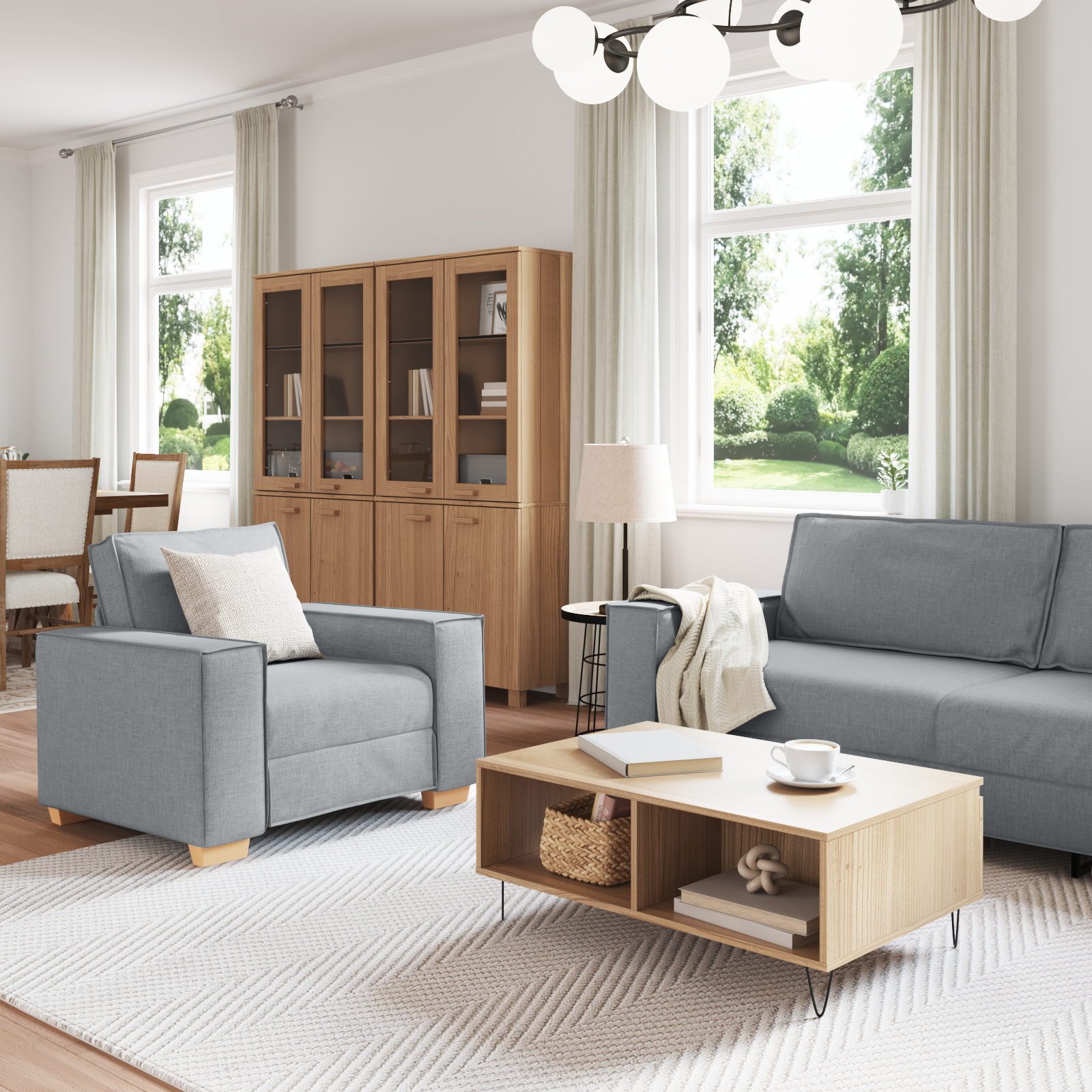 Sofa Set with Cushion 3 pcs Grey 220 x 78 x 84 cm Fabric