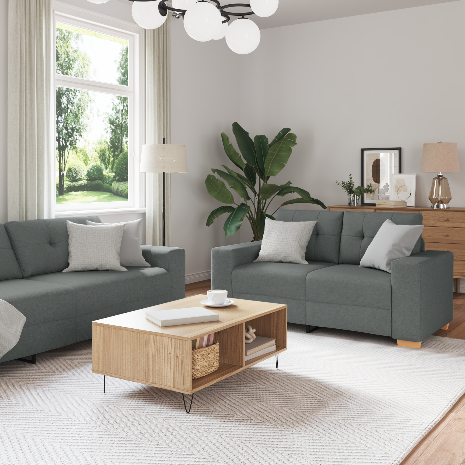 Sofa Set with Cushion with Pillow Grey Fabric