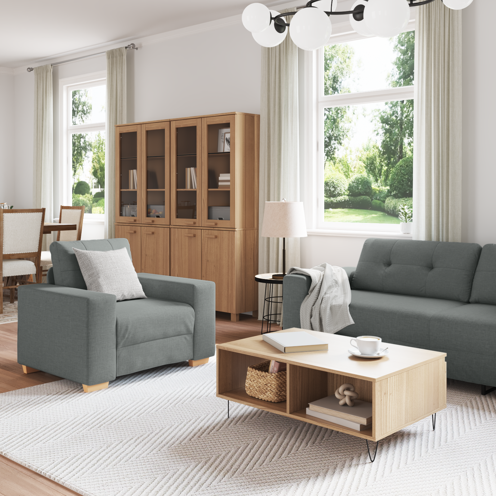 Sofa Set with Cushion with Pillow Grey Fabric